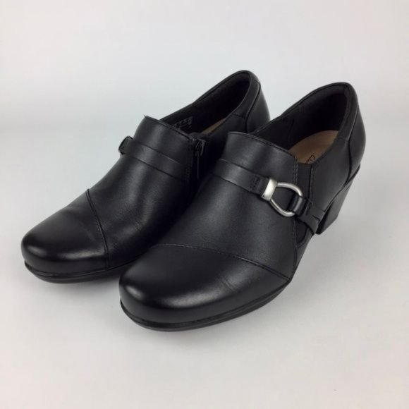 Clarks Womens Emslie Katy Black Leather Ankle Bootie Shootie Loafer size 7 - Picture 16 of 16